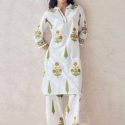 FIORRA Floral Printed Straight Pure Cotton Kurta With Trousers-image-91