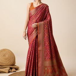 MARUTI ART Ethnic Motifs Woven Design Zari Pure Silk Patola Saree-image-84