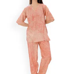 Piu Women Tie and Dye Printed Pure Cotton Kurti Pyjamas Night suit-17