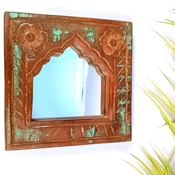 apka mart Brown Wooden Wall Hanging Jharoka Mirror-image-39