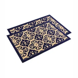 Aura 2-Pcs Brown & Blue Jacquard-Printed Anti-Skid Doormat-18