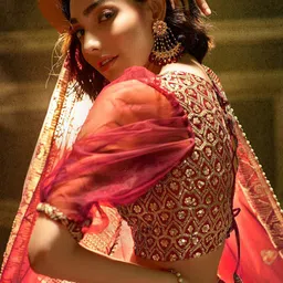 ODETTE Embroidered Sequinned Net Semi-Stitched Lehenga & Blouse With Dupatta image 5