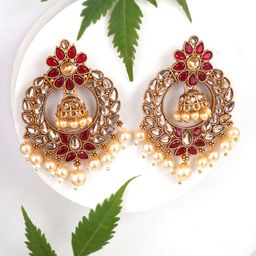Adwitiya Collection Gold-Plated Artificial Beads Beaded Dome Shaped Drop Earrings-image-88