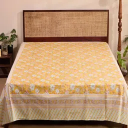 Fabindia Yellow & White Hamza Printed Single SizeBedCover-image-80