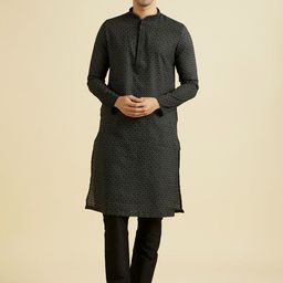 Manyavar Floral Printed Mandarin Collar Straight Kurta With Pyjamas-image-83