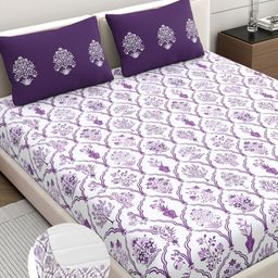 Home Ecstasy Purple & White Floral 140 TC Cotton King Bedsheet Set 1.83 m x 1.98 m-image-58