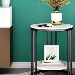 BELIEF WOOD White & Black Textured Metal Round Coffee Table-4