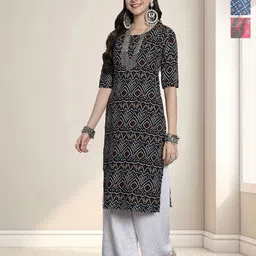 HERE&NOW Women Pack Of 3 Ethnic Motifs Printed Daily Straight Kurtas-image-55
