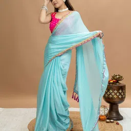 HELLA FASHIONS Sequinned Poly Georgette Saree-image-56