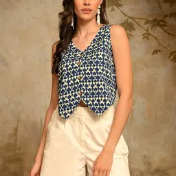 DECKEDUP Geometric Printed V Neck Jacket-73