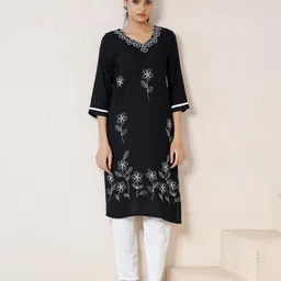MISS CLOTHING Women Floral Embroidered Straight Kurtas-image-87