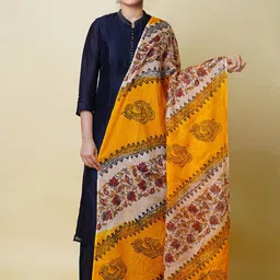 Unnati Silks Ethnic Motifs Printed Cotton Silk Block Print Dupatta-16