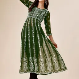 KALINI Women Floral Printed Flared Sleeves Georgette Anarkali Kurta-image-13