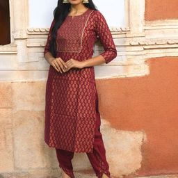 JAIPUR HAND BLOCK Ethnic Motifs Printed Notch Neck Pure Cotton Kurta With Patiala-picture-7
