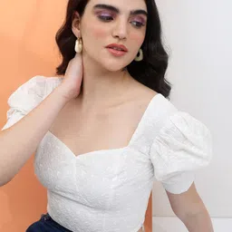 Tokyo Talkies Women Solid Embroidered Sweetheart Neck Crop Top-image-50
