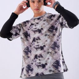 The Indian Garage Co Men Dyed V-Neck Monochrome Applique T-shirt-image-69