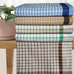 Athom Living Premium White & Brown 5 Pieces Printed Cotton 210 GSM Bath Towels-image-97
