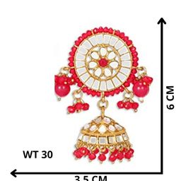 Anouk Gold-Plated And Pink Artificial Stones Studded And Beaded Dome Shaped Jhumkas image 2