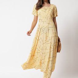 Raabta Fashion Women Geometric Printed Square Neck Crepe Fit & Flare Maxi Dress-15