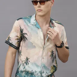Voi Jeans Men Floral Printed Cuban Collar Casual Shirt-image-65