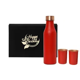 INTERNATIONAL GIFT Red Copper Water Bottle with 2-pcs Glass & Happy Birthday Tag-image-42