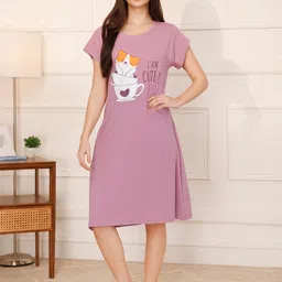 Mushy Mod Women Pure Cotton Printed T-shirt Nightdress-image-34