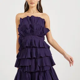 Styli Women Solid Off Shoulder Pleated Tiered Mini Dress-picture-11