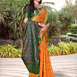 AKSH FASHION Yellow Silk Blend Sarees-picture-37