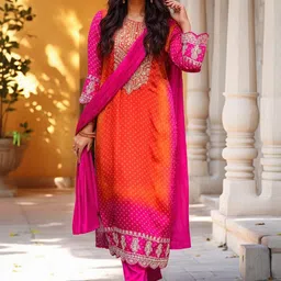 KALINI Women Pink Rayon Blend Printed Straight Kurta Set With Dupatta-picture-48