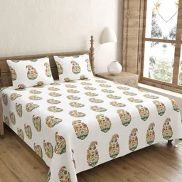 Bombay Spreads Mustard & White Printed Pure Cotton 250 TC King Bedsheet Set 2.74 x 2.74 m-image-31