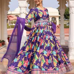 KALINI Printed Art Silk Semi-Stitched Dress Material-18
