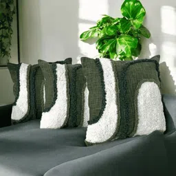 LUSHLYF White & Green Set of 3 Quirky Square Cushion Covers-3