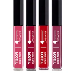 TILKOR Set Of 4 Love Meter Smudge Proof Matte Liquid Lipstick - 6 ml Each Apple Red-8