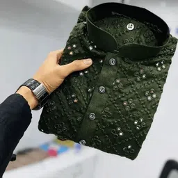 SR Fashion Men Embellished Straight Kurta (Dark Green)-image-107