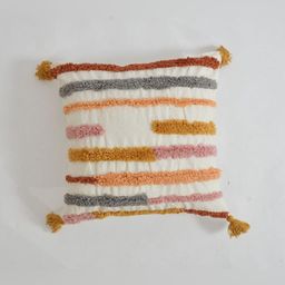 Textile and Beyond White & Yellow Embellished Cotton Square Cushion Cover-image-44