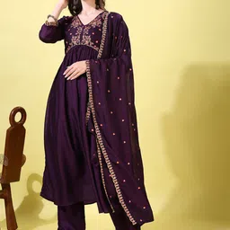 KALINI Women Ethnic Motifs Embroidered Regular Kurta with Palazzos & With Dupatta-picture-16