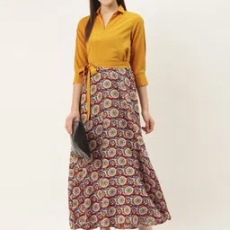 DressBerry Ethnic Motifs Print Tie-Up A-Line Maxi Dress-image-16