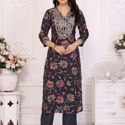Rangita Women Floral Embroidered Regular Thread Work Kurta with Trousers-image-73