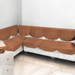 BIGGER FISH Camel Brown 12 Pieces 6 Seater Velvet Sofa Covers-picture-13