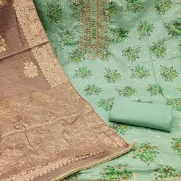 KALINI Silk Blend Green Woven Design Dress Material-picture-35