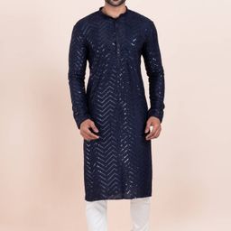 ROOTED LIBAAS Men Ethnic Motifs Embroidered Regular Sequinned Kurta with Pyjamas-picture-1
