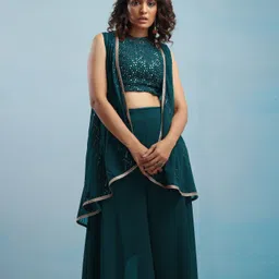 SANCIA Women Embroidered Regular Sequinned Top with Palazzos & With Dupatta-26