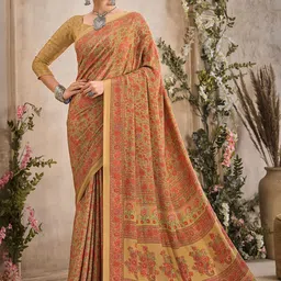 Mitera Floral Printed Saree With Blouse Piece-image-52