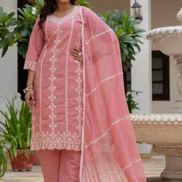 DWIZA ENTERPRISE Women Ethnic Motifs Embroidered Kurta with Palazzos & Dupatta-picture-2