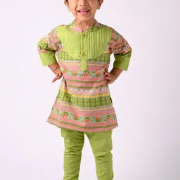 Peekaaboo Kids Boys Floral Printed Regular Pure Cotton Kurta with Pyjamas-33