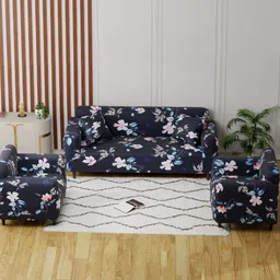 Lukzer Blue 22 Pieces Self Design Sofa Cover With Cushion Covers & Anti slip Foam Sticks-1
