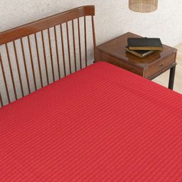Fabindia Deepali Red Checked Cotton Double Bed Cover-11