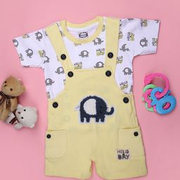 V-Mart Infant Boys Animal Printed Cotton Dungaree With T-Shirt-picture-39