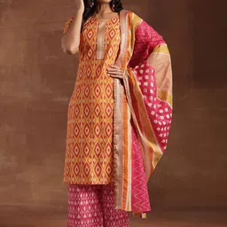 Libas Women Geometric Printed Straight Kurta with Palazzos & With Dupatta-18