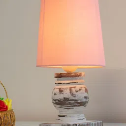 Decorcity Pink Wood Traditional Cylindrical Shaped Table Lamp-23